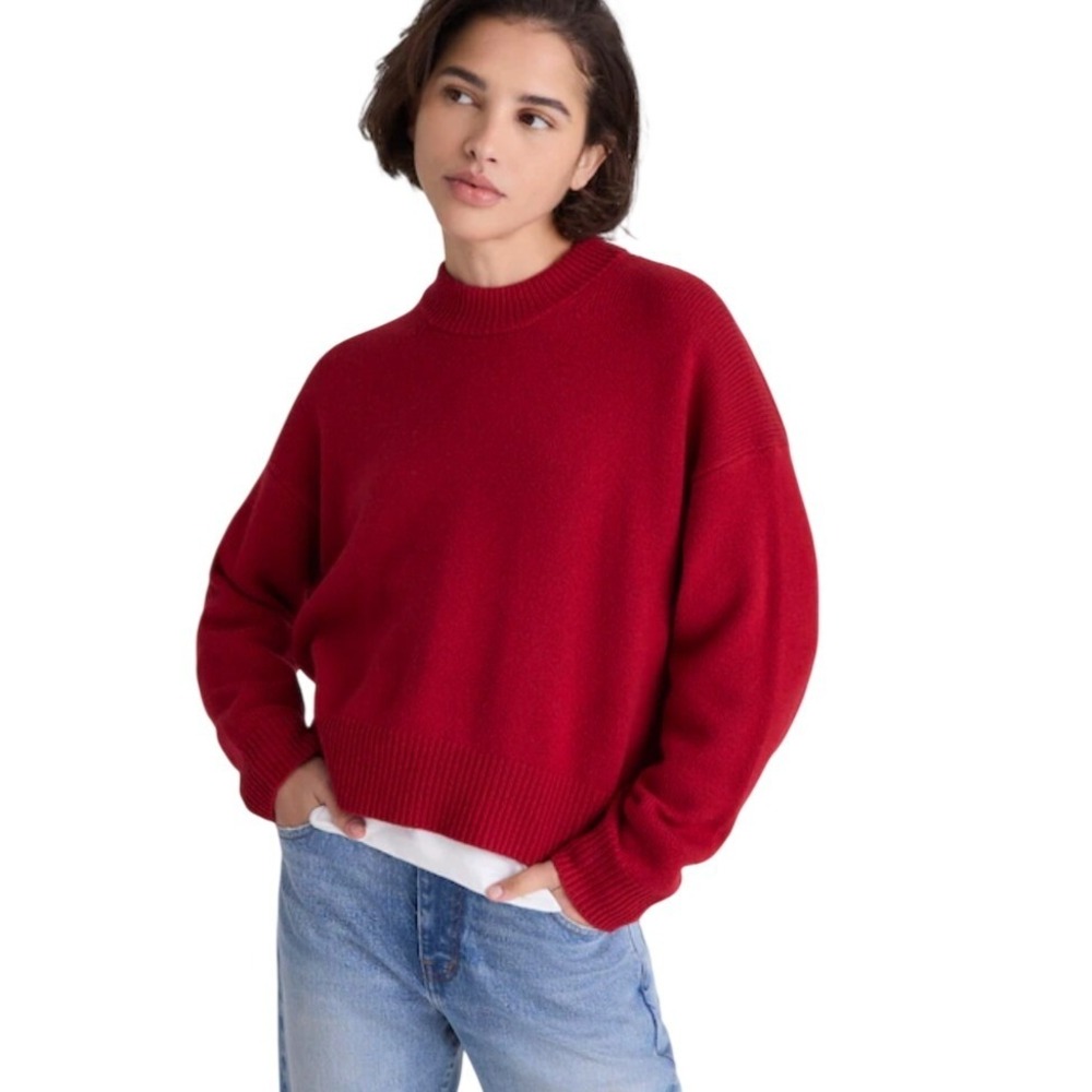 Madewell Womens Wool Alpaca Blend Mock Neck Crop Sweater Berry Red Large L NWOT